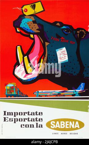 Vintage SABENA Airline Travel poster - Importate Esportate con la - by Gaston Vanden Eynde Foto Stock