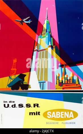 Vintage SABENA Airline Travel poster - URSS - by Gaston Vanden Eynde Foto Stock