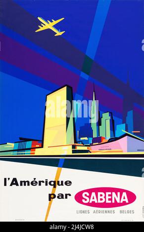 Vintage SABENA Airline Travel poster - l'Amerique - by Gaston Vanden Eynde Foto Stock