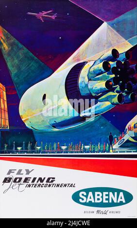 Vintage SABENA Airline Travel poster - Fly Boeing Intercontinental - by Gaston Vanden Eynde Foto Stock