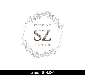 SZ sigla lettera matrimonio monogramma collezione loghi, modelli moderni minimalistici e floreali disegnati a mano per carte di invito, Salva la data, elegante Illustrazione Vettoriale