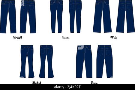 Set di template per illustrazione jeans di varie forme Illustrazione Vettoriale