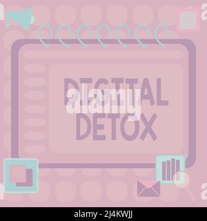 Didascalia concettuale Digital Detox. Approccio aziendale senza dispositivi elettronici scollegare per ricollegare il notebook a spirale aperto vuoto scollegato con Un Foto Stock