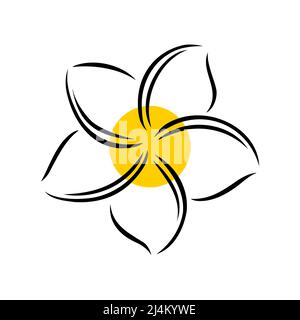 Frangipani o plumeria esotico fiore estivo. Frangipani inciso isolato su sfondo bianco. Illustrazione vettoriale del contorno Illustrazione Vettoriale
