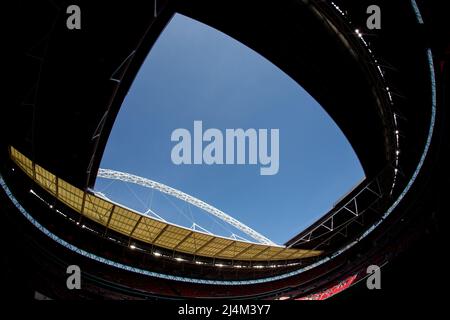 LONDRA, REGNO UNITO. APRILE 16th Stadio di Wembley raffigurato durante la semifinale di fa Cup tra Manchester City e Liverpool al Wembley Stadium di Londra sabato 16th aprile 2022. (Credit: Federico Maranesi | MI News) Credit: MI News & Sport /Alamy Live News Foto Stock