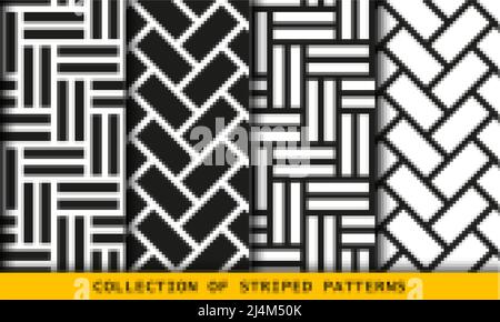 Set vettoriale di ripetizioni affiancate senza giunture. Collezione di rivestimenti in laminato per pavimenti in parquet a spina di pesce Illustrazione Vettoriale
