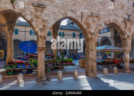 Ascoli Piceno, Italia, 29 settembre 2021: Chiostro maggiore della chiesa di San Francesco ad Ascoli Piceno. Foto Stock