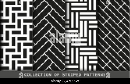 Set vettoriale di ripetizioni affiancate senza giunture. Collezione di rivestimenti in laminato per pavimenti in parquet a spina di pesce Illustrazione Vettoriale