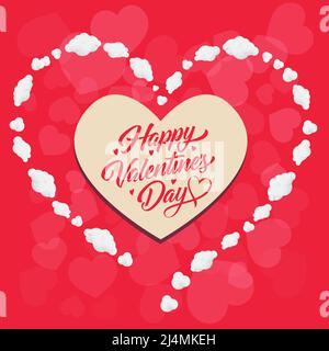 Buon San Valentino scritta in cuore a forma di cornice. Biglietto di auguri per San Valentino. Testo scritto a mano, calligrafia. Per volantini, opuscoli, invi Illustrazione Vettoriale
