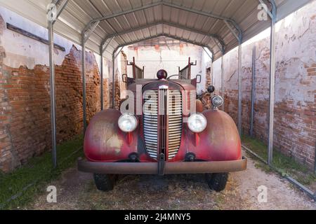 Old Dodge Brothers Fire Truck Front View, acquistato dalla città di Jerome Arizona nel 1937, ora Model Exhibit sulla City Main Street Foto Stock