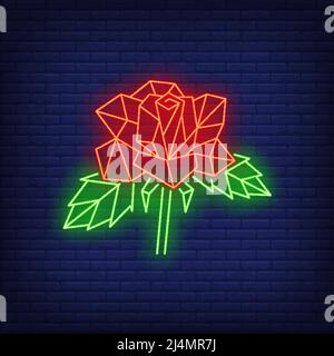 Segno geometrico poligonale del neon rosa. Decorazione, fiori, decorazione futuristica. Insegna al neon notturna, cartellone colorato, banner chiaro. Vettore illu Illustrazione Vettoriale