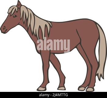 Illustrazione vettoriale di cavallo. Cavallo disegnato a mano colorato e raffigurato da una linea. Illustrazione Vettoriale