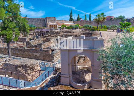 Fortezza di Alcazaba nella città spagnola di Merida Foto Stock