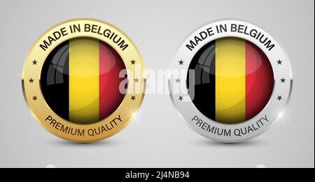 Set di grafici ed etichette Made in Belgium. Alcuni elementi di impatto per l'uso che si desidera fare di esso. Illustrazione Vettoriale