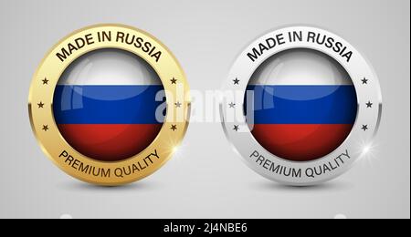 Set di etichette e grafica Made in Russia. Alcuni elementi di impatto per l'uso che si desidera fare di esso. Illustrazione Vettoriale