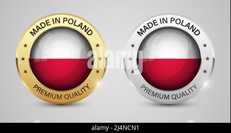 Set di etichette e grafica Made in Poland. Alcuni elementi di impatto per l'uso che si desidera fare di esso. Illustrazione Vettoriale
