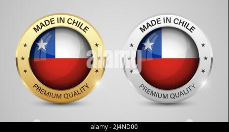 Set di etichette e grafica Made in Chile. Alcuni elementi di impatto per l'uso che si desidera fare di esso. Illustrazione Vettoriale
