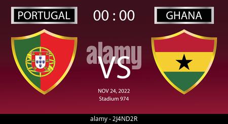 Coppa del mondo FIFA Qatar 2022. Partite di fase di gruppo. Portogallo vs Ghana. Corrispondenza 15. Illustrazione vettoriale. eps 10 Illustrazione Vettoriale