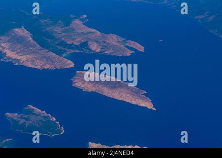 Isole della baia di Kvarner vista dall'aereo, Croazia Foto Stock