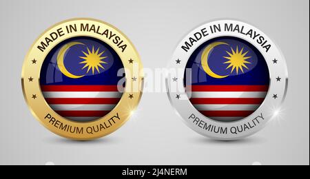 Realizzato in Malesia grafica ed etichette set. Alcuni elementi di impatto per l'uso che si desidera fare di esso. Illustrazione Vettoriale