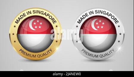 Set di etichette e grafica Made in Singapore. Alcuni elementi di impatto per l'uso che si desidera fare di esso. Illustrazione Vettoriale