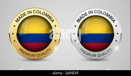 Prodotto in Colombia grafica ed etichette set. Alcuni elementi di impatto per l'uso che si desidera fare di esso. Illustrazione Vettoriale