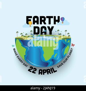 Giornata felice della Terra, 22 aprile. Concetto di ecologia. Ambiente del mondo e concetto di giorno della terra, Save for Nature. Illustrazione Vettoriale