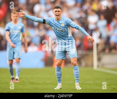 Londra, Regno Unito. 16 Aprile 2022 - Manchester City v Liverpool - Emirates fa Cup - Semifinale - Stadio di Wembley Phil Foden durante la Coppa fa semi-finale contro Liverpool Picture Credit : © Mark Pain / Alamy Live News Foto Stock