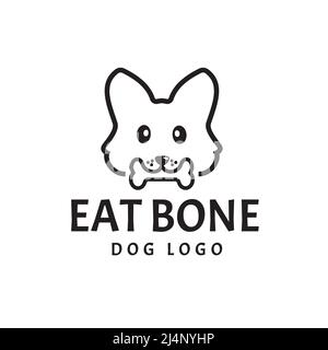 Testa del cane mordente logo osso con stile carino ed unico per l'illustrazione di animale domestico shop.design Illustrazione Vettoriale