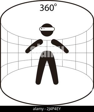 Design con icone metaverse minimale. Persona che gode di un'esperienza del mondo virtuale metaverse Illustrazione Vettoriale