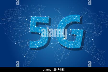 Sistemi wireless di rete mobile di 5G 5th generazione nel mondo. Tecnologie wireless e reti mobili Illustrazione Vettoriale