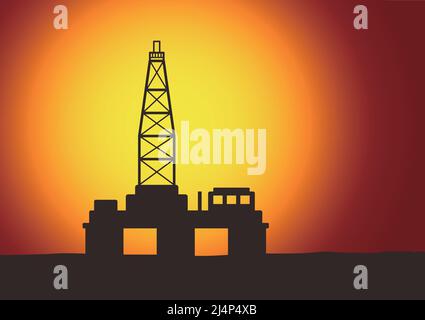 Carro per olio di mare. Piattaforma petrolifera in mare, icona vettoriale Illustrazione Vettoriale