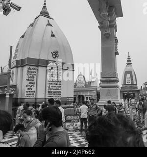 Haridwar, India, 02 2021 ottobre - Har Ki Pauri è un famoso ghat sulle rive del Gange in Haridwar, India, tempio indiano sulle rive del Gange, Foto Stock