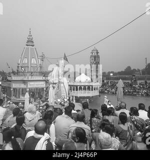 Haridwar, India, 02 2021 ottobre - Har Ki Pauri è un famoso ghat sulle rive del Gange in Haridwar, India, tempio indiano sulle rive del Gange, Foto Stock