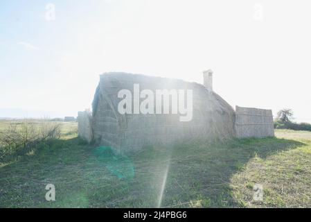 El vilatge de pescadors / le village de Pêcheurs / Vecchio villaggio di pescatori in Francia, l'étang de Canet, Canet-en-Roussillon, Perpignan, villaggio di pescatori. Foto Stock