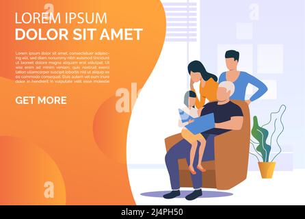 La famiglia passa il tempo insieme a casa modello di diapositiva. Genitori, figli, nutrimento. Concetto di famiglia. Illustrazione vettoriale per pagina Web, pagina di destinazione Illustrazione Vettoriale