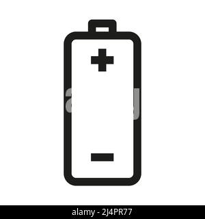 Simbolo della batteria con l'icona più e meno in stile contorno su sfondo bianco Illustrazione Vettoriale