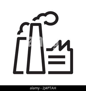 Icona fabbrica di produzione in stile contorno su sfondo bianco Illustrazione Vettoriale