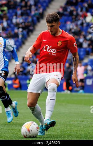 BARCELLONA - MAR 20: Giovanni Gonzalez in azione alla partita la Liga tra RCD Espanyol e RCD Mallorca allo Stadio RCDE il 20 marzo 2022 a Ba Foto Stock