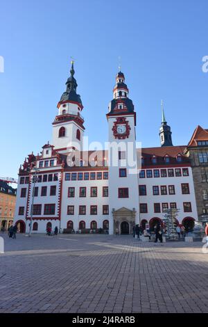 Chemnitz, Germania, piazza del mercato e municipio Foto Stock