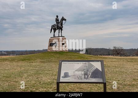 Statua del generale George Meade, Gettysburg National Military Park, Pennsylvania, USA Foto Stock