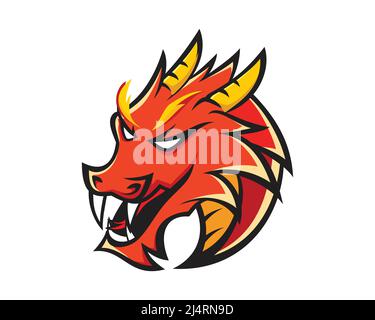 European Red Dragon Head Mascot e Emblem Vector Illustrazione Vettoriale