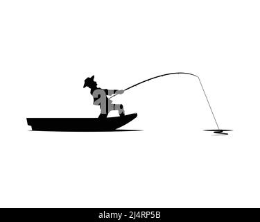 Fisherman sulla barca con illustrazione di Strike con vettore di stile Silhouette Illustrazione Vettoriale