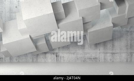 Sfondo interno astratto, spazio vuoto con installazione geometrica, architettura parametrica, illustrazione di rendering 3D Foto Stock