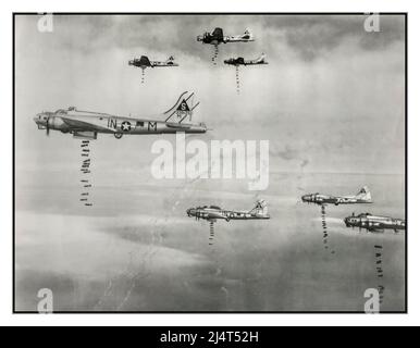 Bombardamento della Germania nazista della seconda guerra mondiale 14 marzo 1945. Il 401st Bomb Group delle US Army Air Forces sgancia le loro bombe dal loro B-17 Flying Fortress sul deposito di smistamento ferroviario e sul raccordo stradale a Lohne, in Germania. Data 14 marzo 1945 United States Air Force Foto Stock