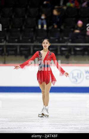 Rion SUMIYOSHI (JPN), durante lo Skating libero delle donne, al campionato mondiale di skating della figura junior ISU 2022, alla sala di ghiaccio di Tondiraba, il 17 aprile 2022 a Tallinn, Estonia. Credit: Raniero Corbelletti/AFLO/Alamy Live News Foto Stock