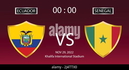 Coppa del mondo FIFA Qatar 2022. Partite di fase di gruppo. Ecuador vs Senegal. Corrispondenza 35. Illustrazione vettoriale. eps 10 Illustrazione Vettoriale