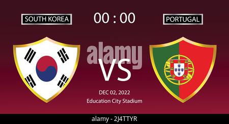 Coppa del mondo FIFA Qatar 2022. Partite di fase di gruppo. Corea del Sud vs Portogallo. Corrispondenza 46. Illustrazione vettoriale. eps 10 Illustrazione Vettoriale