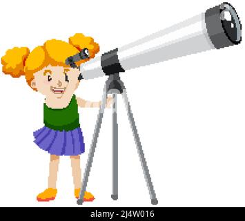 Piccola ragazza e grande illustrazione del telescopio Illustrazione Vettoriale