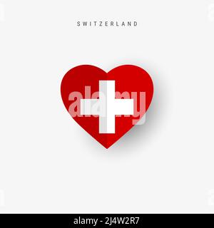 Bandiera svizzera a forma di cuore. Carta Origami taglio bandiera nazionale svizzera. 3D illustrazione vettoriale isolata su bianco con ombra morbida. Illustrazione Vettoriale